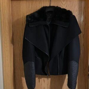 BCBGMaxaria Cropped Jacket with Fur Collar